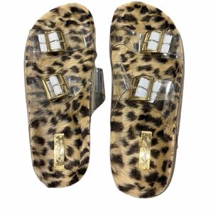 Qupid Leopard Print Sandals with clear straps Sz 6